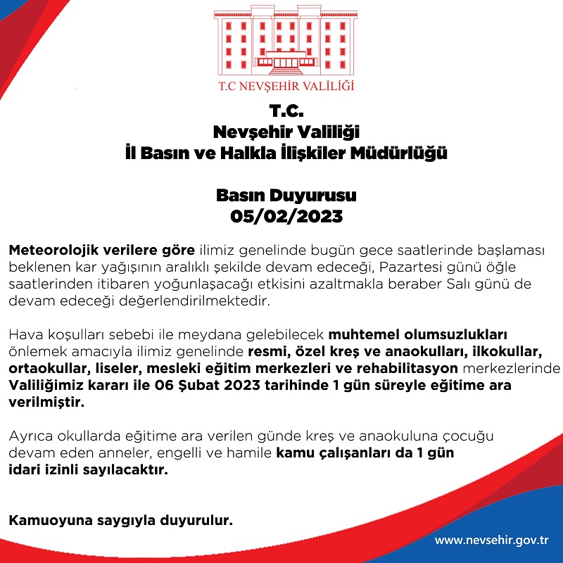 Eğitime 1 Gün Ara Verilmesina Dair Duyuru